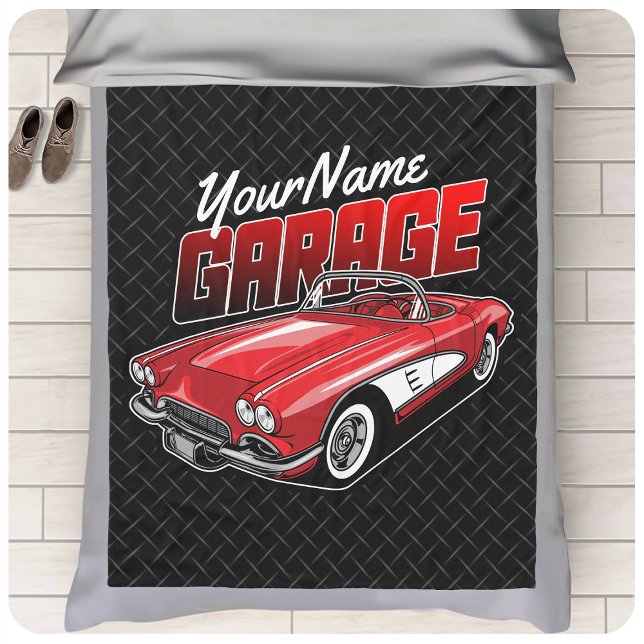 Personalised 1961 C1 Red Classic Sports Car Garage Fleece Blanket (Creator Uploaded)