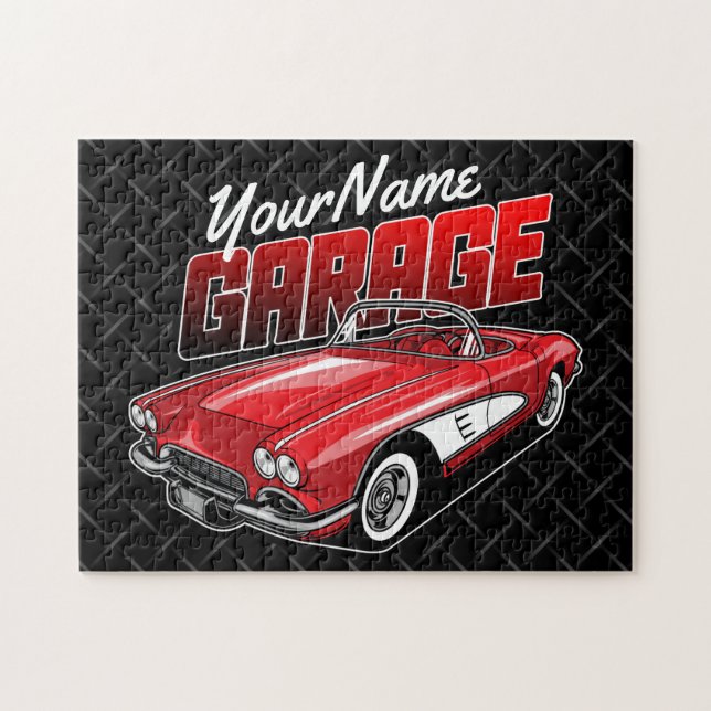 Personalised 1961 C1 Red Classic Sports Car Garage Jigsaw Puzzle (Horizontal)