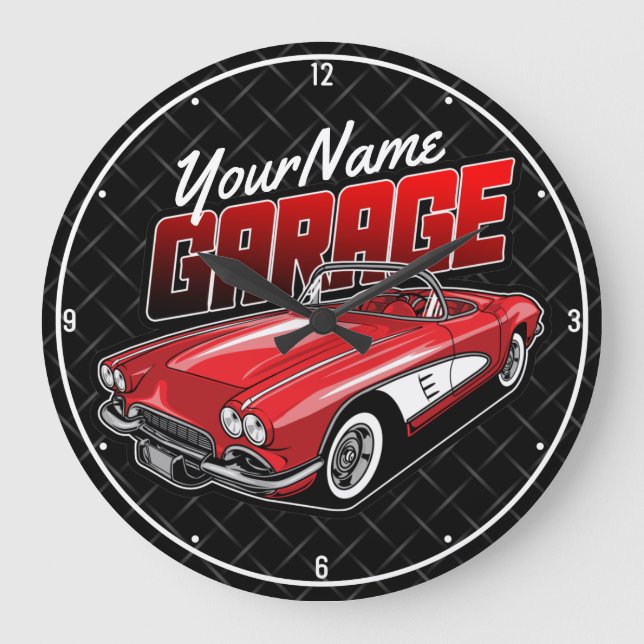 Personalised 1961 C1 Red Classic Sports Car Garage Large Clock (Front)