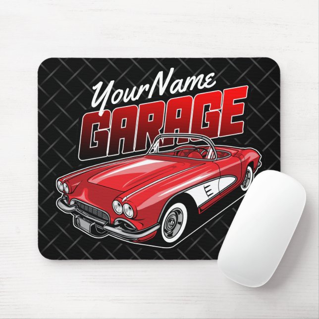 Personalised 1961 C1 Red Classic Sports Car Garage Mouse Pad (With Mouse)