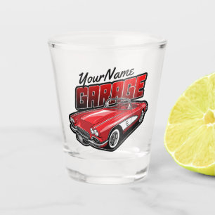 Personalised 1961 C1 Red Classic Sports Car Garage Shot Glass