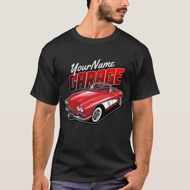Personalised 1961 C1 Red Classic Sports Car Garage T-Shirt (Front)