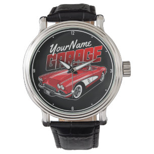 Personalised 1961 C1 Red Classic Sports Car Garage Watch