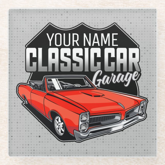 Personalised 1966 Convertible Classic Car Garage Glass Coaster (Front)