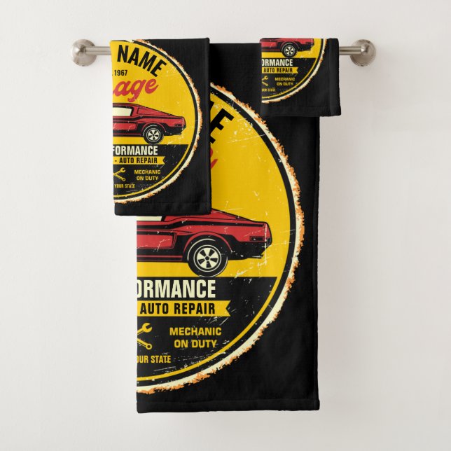 Personalised 1967 Fastback Red Classic Car Garage  Bath Towel Set (Insitu)