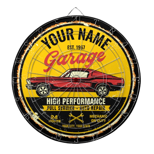 Personalised 1967 Fastback Red Classic Car Garage Dartboard (Front)