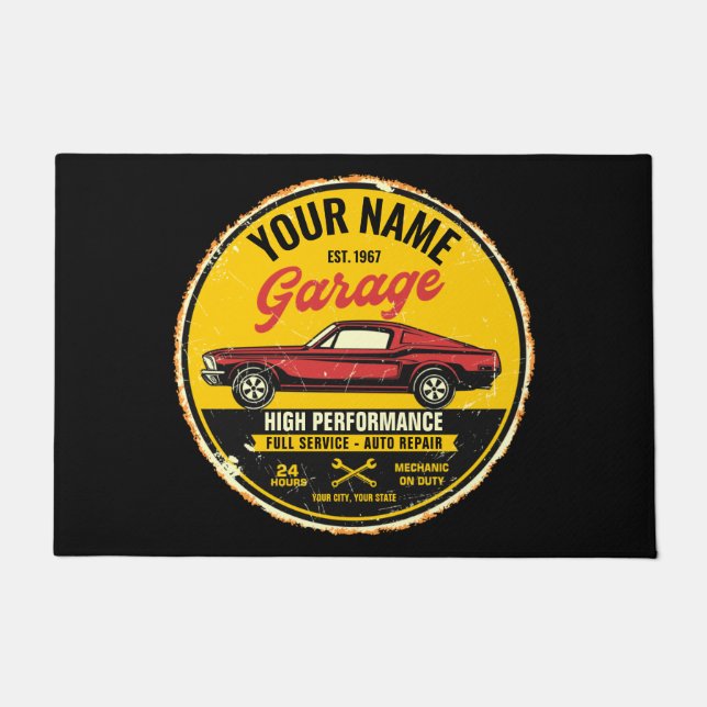 Personalised 1967 Fastback Red Classic Car Garage  Doormat (Front)