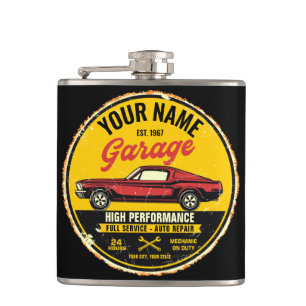 Personalised 1967 Fastback Red Classic Car Garage Hip Flask