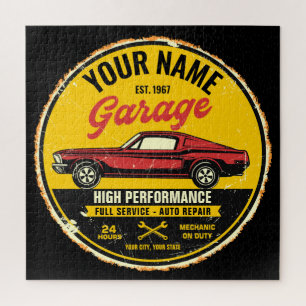 Personalised 1967 Fastback Red Classic Car Garage  Jigsaw Puzzle