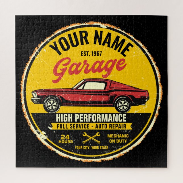 Personalised 1967 Fastback Red Classic Car Garage  Jigsaw Puzzle (Vertical)