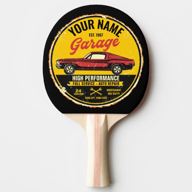 Personalised 1967 Fastback Red Classic Car Garage  Ping Pong Paddle (Front)