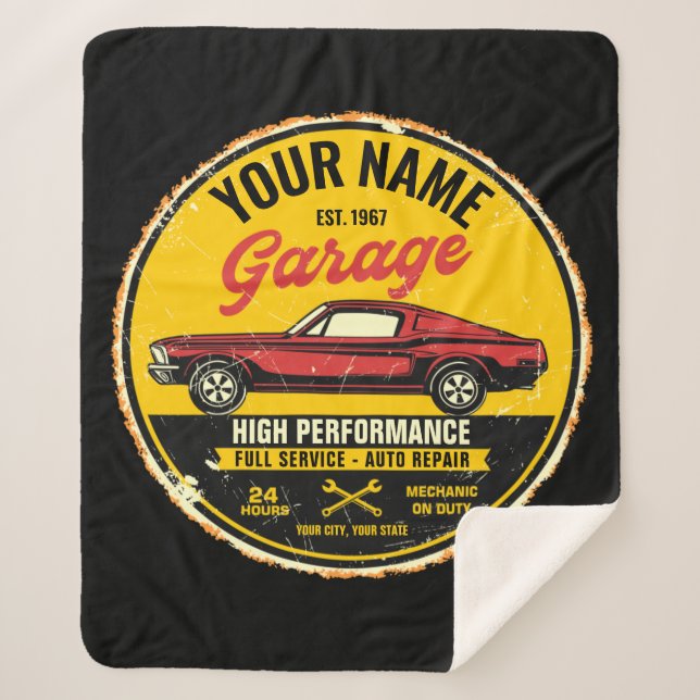 Personalised 1967 Fastback Red Classic Car Garage  Sherpa Blanket (Front)