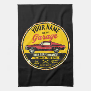 Personalised 1967 Fastback Red Classic Car Garage Tea Towel