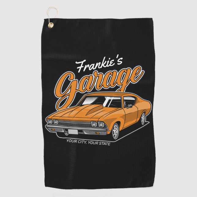 Personalised 1968 396 Classic Muscle Car Garage Golf Towel (Front)
