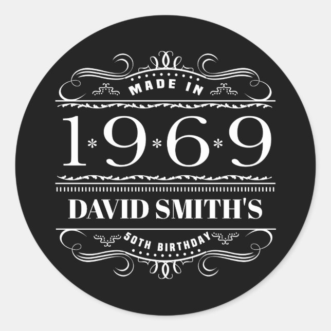 Personalised 1969 Birthday For Men Classic Round Sticker (Front)