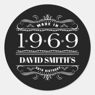 Personalised 1969 Birthday For Men Classic Round Sticker