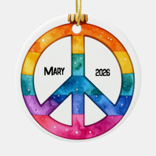 Personalised 1970's Hippie Peace Sign Ceramic Ornament