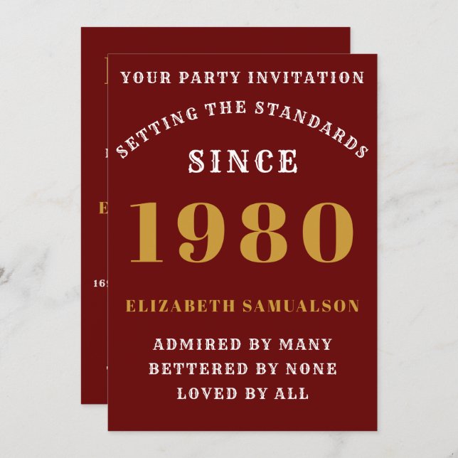 Personalised 1980 Birthday Add Your Name Red Invitation (Front/Back)