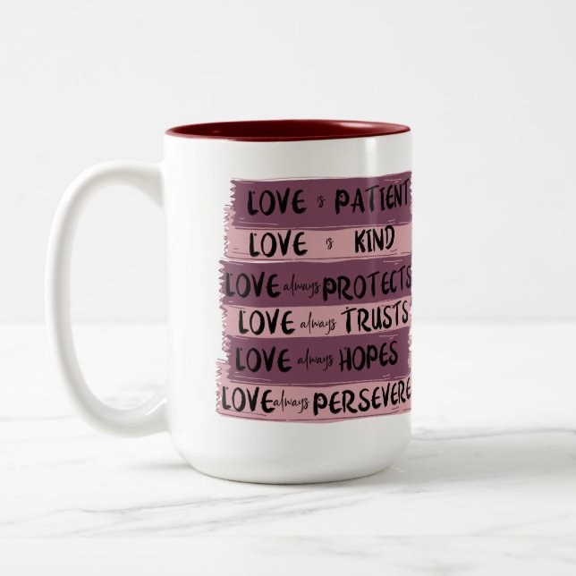 Personalised 1 Corinthians 13 Love Is Patient Two-Tone Coffee Mug (Left)