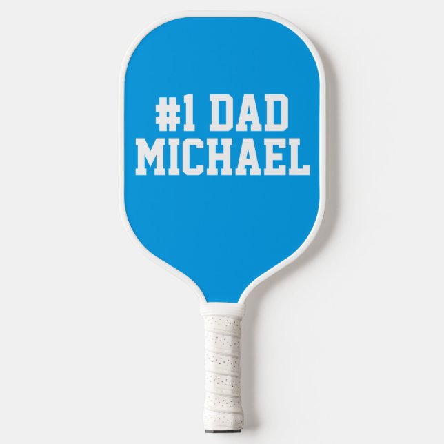 Personalised #1 Dad Father's Day Blue White Pickleball Paddle (Front)