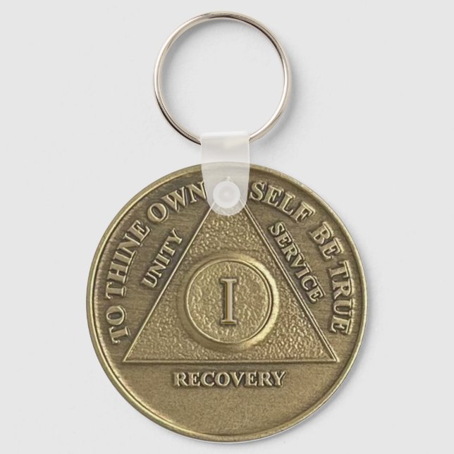 Personalised 1 Year Sober – AA Anniversary Coin Key Ring (Front)