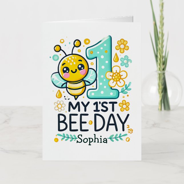 Personalised 1st Bee Day Foil Greeting Card (Front)