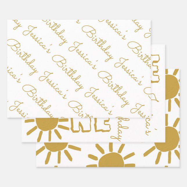 Personalised 1st birthday baby sun happy cute  wrapping paper sheet (Set)