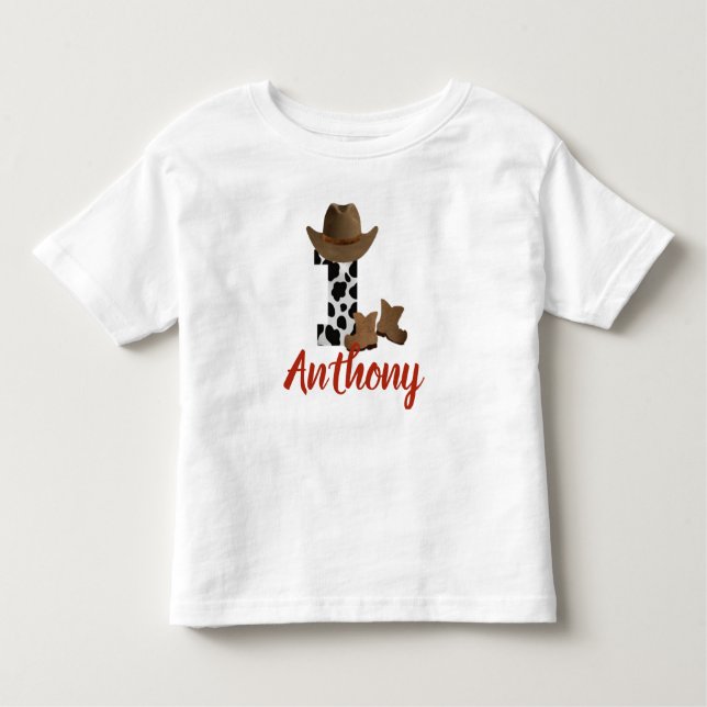 Personalised 1st Birthday Cowboy Toddler T-Shirt (Front)