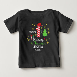 Personalised 1st Birthday & First Christmas Black Baby T-Shirt