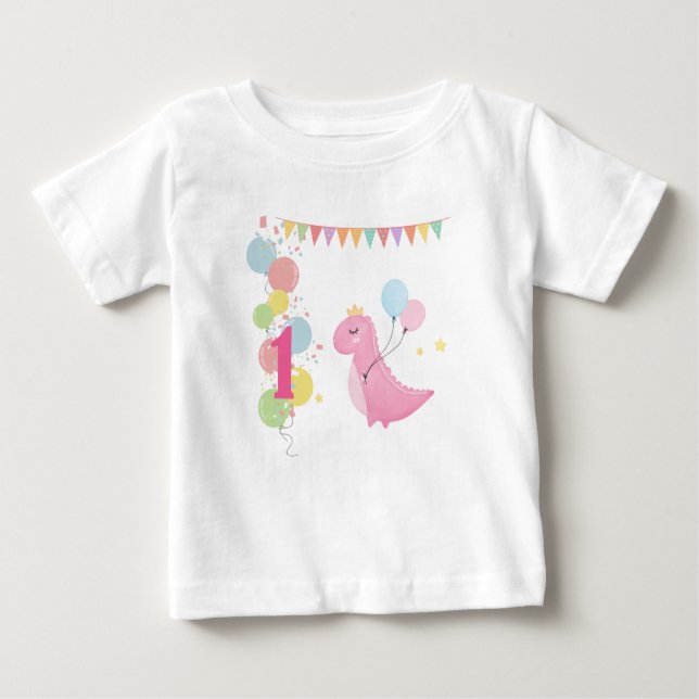 Personalised 1st Birthday Girl Baby T-Shirt (Front)