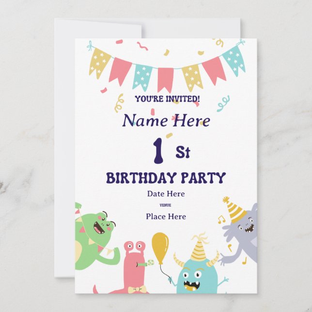Personalised 1st Birthday Invitation – Boy or Girl (Front)