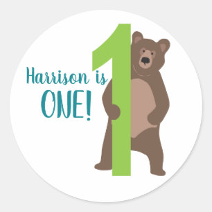 Personalised 1st Birthday Modern Bear Favour Bag  Classic Round Sticker