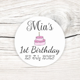 Personalised 1st Birthday Party Favour Classic Round Sticker