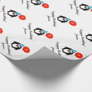 Personalised 1st Birthday penguin wrapping paper