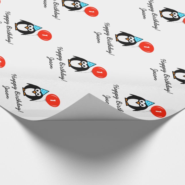Personalised 1st Birthday penguin wrapping paper (Corner)