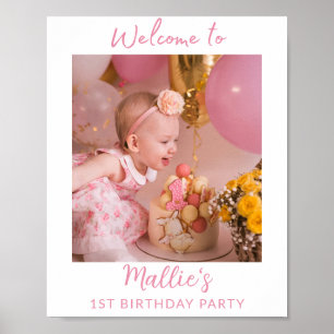 Personalised 1st Birthday Photo Sign Pink Party 