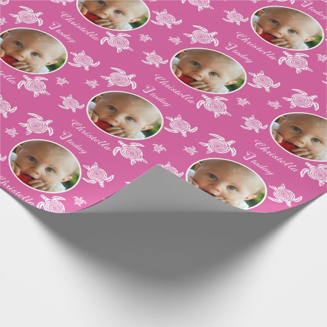 Personalised 1st Birthday sea turtle pink baby Wrapping Paper (Corner)