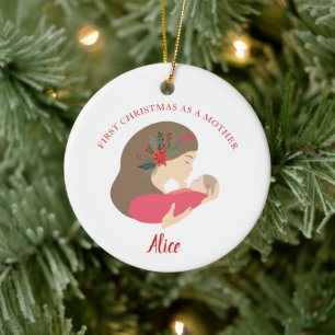 Personalised 1st Christmas As Mother To Baby Girl Ceramic Ornament