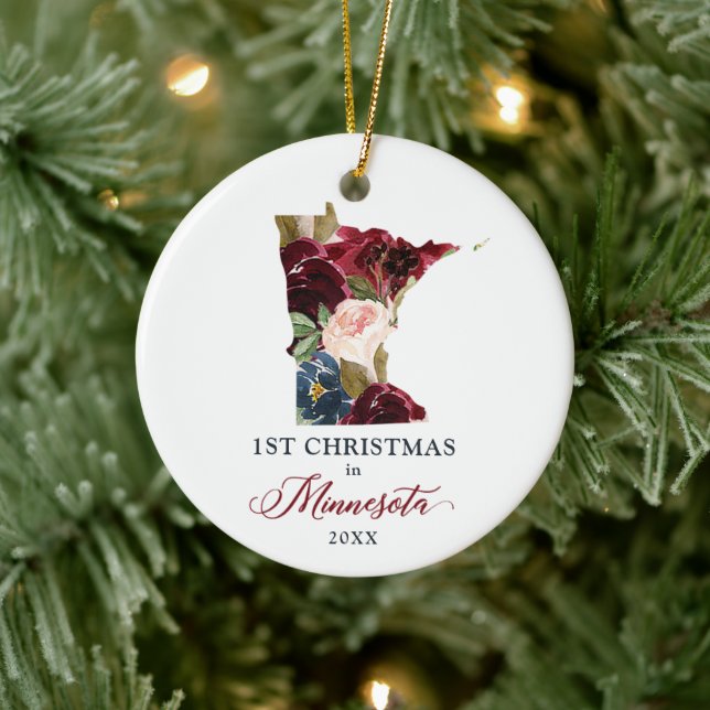 Personalised 1st Christmas In Minnesota State Ceramic Ornament (Tree)