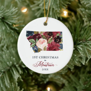 Personalised 1st Christmas in Montana State Rustic Ceramic Ornament