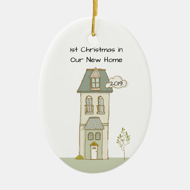 Personalised 1st Christmas in New Home Ceramic Ornament (Front)