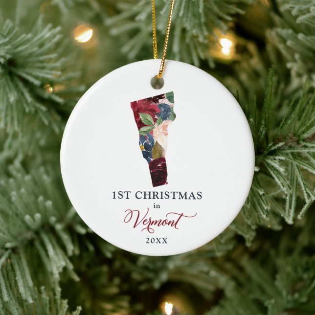 Personalised 1st Christmas in Vermont New Home Ceramic Ornament (Tree)