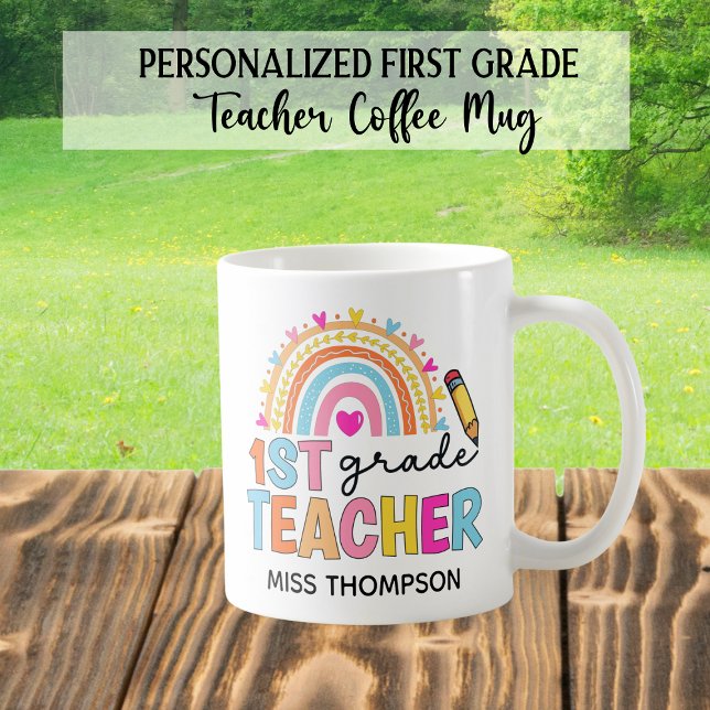 Personalised 1st Grade Rainbow Teacher Coffee Mug (Creator Uploaded)