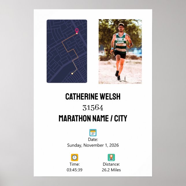 Personalised 1st Half Marathon Finisher Map Poster (Front)