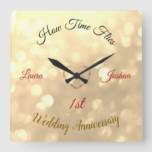 Personalised 1st Wedding Anniversary  Square Wall Clock (Front)