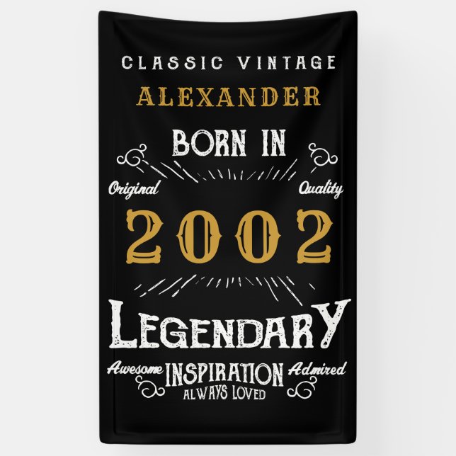 Personalised 2002 21st Birthday Add Name Legendary Banner (Vertical)