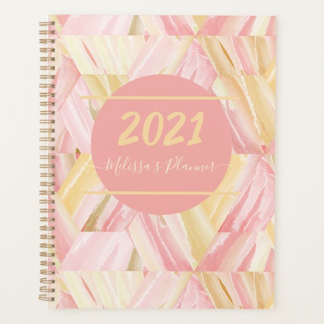 Personalised 2021 Abstract Art Pattern Pink Gold Planner (Front)