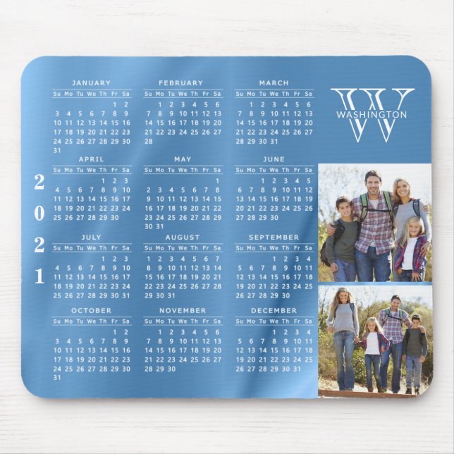 Personalised 2021 Calendar Family Photo Blue Mouse Pad (Front)