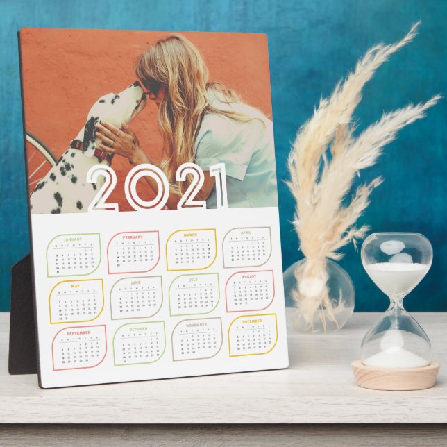 Personalised 2021 Desktop Calendar | Modern Leaf Plaque (Side)