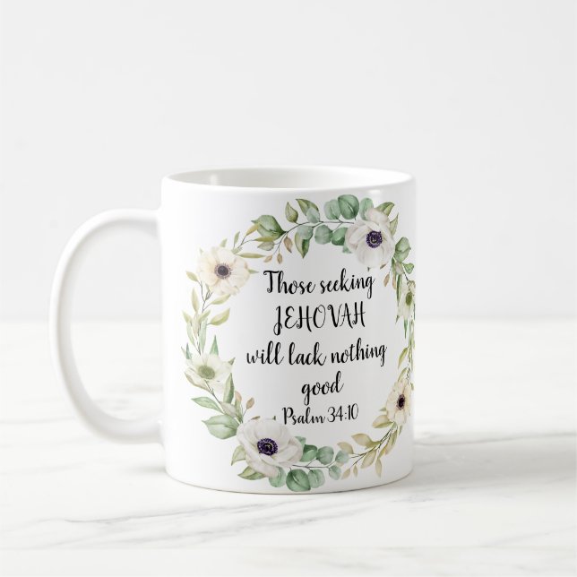 Personalised 2022 JW year text Psalm 34:10 Coffee Mug (Left)